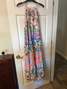 Grace Karin Pink & Green Floral Spaghetti Strap Maxi Dress Sold on TicTok